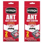 Nippon Ant Bait Station Twin Pack x 2, Comes as 4 Pre-Baited Stations, Indoor and Outdoor Ant Killer, Tamper Resistant & Mess Free, Destroys Colony