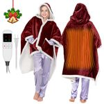 Electric Snuggle Throw Heated Shawl Wrap Wearable Heated Throw Blanket for Women Heated Poncho with Sleeves Flannel&Sherpa Electric Robe Heated Throw Hoodie Blanket with 9 Temp 51"x63"