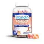 VITALDIN Calcium + Vitamin D3 Gummies – 500 mg Calcium & 1.000 IU Vitamin D per Serving – 60 Chewable Gummies (1-Month Supply); Fruit Flavour – Bone & Teeth Support – Gluten Free – for Kids & Adults