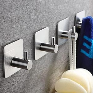 Adhesive Towel Hooks - Self Adhesive Robe Hooks Home Coat Hook SUS 304 Stainless Steel Bathroom Hooks Stick on Wall with Glue