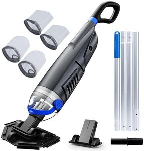 Cordless Pool Vacuum with 72'' Extension Pole, 18.5 GPM Powerful Suction, Easy to Use Handheld Rechargeable Swimming Pool Cleaner with 2 Cleaning Heads, 4 Collection Filters, for Pools/Spas/Hot Tub