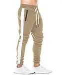 FEDTOSING Mens Sports Trousers Sweatpants Running Pants Tracksuit Bottoms Sportswear Elastic Waist Khaki M