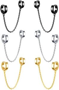 feilok 3 paia Mens Acciaio Inox Stud Orecchini Donne Piercing Ear Plug con catena
