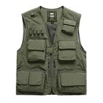 Men's Casual Fishing Photography Vest Quick Dry Outdoor Jacket with Zip Green US XL