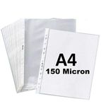 True-Ally 150 Micron A4 Waterproof Transparent Document Leaf/Sleeve Sheet Protector Pack of 50 Sheets Top Loading, Clear, Reinforced 11-Hole, Acid-Free, Archival Safe for Documents and Photos (Pack of 50)