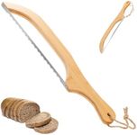 Goaste Bamboo Bread Bow Knife, 15.7" Serrated Bread Slicer, Stainless Steel Sourdough Bread Cutter with Fiddle Bow Design for Bagels, Baguettes and More