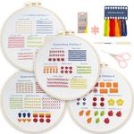 4 Sets Embroidery Kit for Beginners Adults, Embroidery Stitches Practice Kit Learn 33 Different Stitches Stamped Cross Stitch Sets With Simple Pattern Includes Instruction, Hoop, Color Threads, Tools