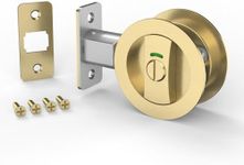 Filta Brushed Gold Round Pocket Door Lock with Color Indicators – Heavy Duty Privacy Hardware for Bathroom & Bedroom Sliding Doors