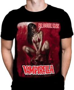 Wild Star Hearts Bloodline Vampirella Mens T-Shirt Gothic Horror Print, Black Cotton T-Shirt, Movie Poster Tee
