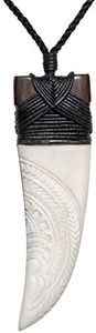 81stgeneration Collana con Ciondolo Unisex Osso Intagliato a Mano in Legno Maori Dente di Squalo Niho