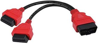 iKKEGOL 30cm/12 inch Ultra Low Profile OBDII Extension Cable, OBD II 2 Y Splitter Cable,1 Male to 2 Dual Female Y J1962 Ports Extension Connector Adapter Red