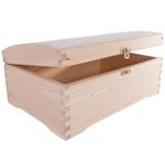 Wooden Treasure Chest Storage Box with Gold Latch | 30 x 20 x 13 cm | Jewellery Trinkets Keepsake Memory Gift Case Organiser | Unpainted & Untreated Pinewood for Craft Decoupage