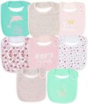 Maiwa Cotton Waterproof Baby Girls' 8 Pack Bibs with Buttons for Teething Drooling Eating