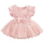 imKutie Baby Girl Romper Dress, Newborn Infant Flower Lace Embroidery Ruffle Boho Princess Dresses Half 1st Birthday Gift Cake Smash Outfits Photoshoot Clothes 0-18 Months Pink