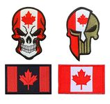 Antrix 4 Pack Canadian Skull Flag Patches and Canadian Canada Tactical Military Patch Hook Loop Fastener Full Embroidered Patch for Backpacks Caps Hats Vests Bags -9cm x 6cm Sized