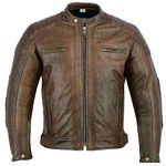 Texpeed Mens Leather Motorcycle Jacket - Touring Motorbike Jacket With Genuine Biker CE Armour (EN 1621-1) Protection Quilted Stitched Design - Distressed Brown - L