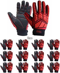 HANDLANDY Pack of 12 Pairs Anti Vibration Gloves for Men, SBR Padding, TPR Protector Impact Gloves (XXL, Red)