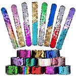 KUUQA 22 Pcs Magic Sequin Mermaid Bracelets 2-Color Reversible Sequins Glitter Slap Bracelets Wristbands for Kids Little Mermaid Birthday Party Favors Bags Supplies (Random Colors)