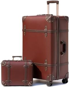NZBZ Vintage Luggage Sets of 2, Vintage Suitcase Set for Women, Retro Luggage with Boarding Tote, Handmade Faux Leather Zipper Luggage TSA Approved (Caramel Brown, 14inch & 28inch)
