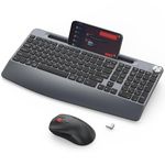 GAMCATZ Wireless Keyboard and Mouse - Full-Sized Ergonomic Keyboard with Wrist Rest, Phone Holder, Volume Knob,2.4GHz Silent Cordless Keyboard Mouse Combo for Computer, Laptop, PC, Mac, Windows-Grey