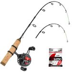 QualyQualy Ice Fishing Rod and Reel Combo 26 inch Light/Ultra-Light Inline Ice Fishing Combos 2 Different Tips for Walleye Perch Panfish and Trout, Right Hand