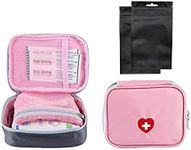 SwirlColor Mini First Aid Pouch Portable Pill Organiser Easy Carry Empty Medicine Container with Multi-Pocket for Travel 5.1 * 3.9 * 1.57inch Pink