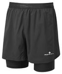 Ronhill Running, Men's Tech 5" Twin Short, All Black with Reflect, Size M