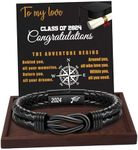 Graduation Gifts, Graduation Bracelets for Teen Boys College Graduation Gifts for Him Leather Bracelet for Men Class of 2024 Gifts for Boyfriend Son Grandson Nephew