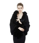 Faux Fur Shawl Wrap Bridal Cape Bridesmaids Stole Lambs Wool Shrug Winter Wedding with Fur Trim Black