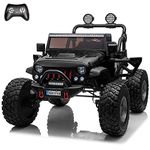 VOLTZ TOYS 2 Seater Ride on Car, 12V Lifted Monster Jeep Electric Car for Kids, Battery Powered Ride-on Truck with Leather Seat, Remote Control, EVA Tires, LED Lights and MP3 Player (Black)