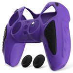 PlayVital Knight Edition Purple & Black Two Tone Anti-Slip Silicone Cover Skin for ps5 Controller, Soft Rubber Case for ps5 Wireless Controller with Thumb Grip Caps