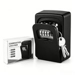 AMMIY Metal Key Lock Box Wall Mounted,4 Digit Combination Weatherproof Lockbox For Outside House,5 Keys Large Capacity Lockbox,Key Safe Security Storage Lock Box With Resettable Code (Black)