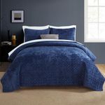 Liians Velvet Bedspread Quilt Bedding Sets,Luxury Elegant Ultra Soft Velvet Comforters Coverlet Blankets,Weave Stitching Pattern Cotton Quilted Bedspread for All Seasons,Navy Blue,King Size