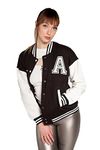 Divadames Womens Varsity Jacket Ladies Letterman Baseball Jacket (10, Black)