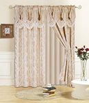 All American Collection New 4 Piece Drape Set with Attached Valance and Sheer with 2 Tie Backs Included (96" Length, Beige)