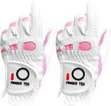 Golf Gloves Women Left Hand Right All Weather Rain Grip Value 2 Pack or Pair, Ladies Soft Pink Red Green Glove Lh Rh Both Hand Fit Size Small Medium Large XL (White, Small, Worn on Left Hand)