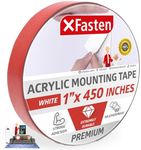 XFasten Double Sided Acrylic Mounting Tape Removable, White, 1-Inch x 450-Inch, Weatherproof Adhesive for Brick, Walls- Indoor and Outdoor Applications