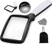 Nazano Rectangular Magnifying Glass with Light Magnifier Large Foldable Handheld 5 LED, 2 Dimming Modes, 3X Reading for Seniors Low Vision Books Pages Magazines Newspapers Maps Jewelry