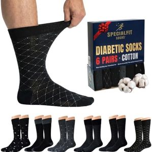 Diabetic socks for men size 13-15, Non binding cotton socks, Extra Wide Socks for Comfort, Style and Health, Premium Diabetes care, Soft Neuropathy socks, 6 Pairs