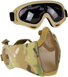 Aoutacc Airsoft Mesh Mask, Half Face Mesh Masks with Ear Protection and Tactical Goggles Set for CS/Hunting/Paintball/Shooting, CP