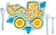 Constructive Eating Plate Made in USA | Constructive Baby | Kids Dinnerware Set, Teal Truck Plate | Divided Suction Plates for Toddlers – Made with Materials Tested for Safety