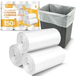 150 Count Garbage Bags 30 Litres/8 Gallon Kitchen Trash Bags Medium Unscented White Garbage Can Liners