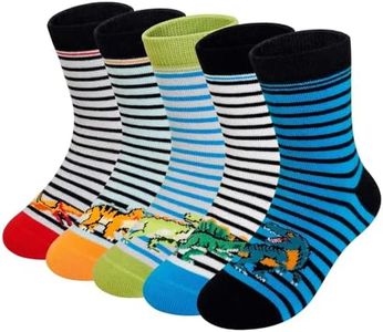 PUTUO Calcetines Niño Divertidos de Algodón: Calcetín Térmicos Invierno Talla 35-38 Infantiles Calcetines Animales Navidad Cortos 10-12 años 5 pares dinosaurio