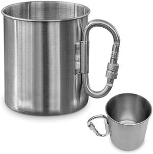 Stainless Steel Camping Mug with Carabiner - 13.5 Oz Rock Climbing Mug Metal Mug with Handle Camping Mugs Carabiner Mug Handle Camping Cups & Mugs - Camping Cup Camp Mug Camping Coffee Mugs Hiking Cup