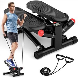 Mini Stepper für Zuhause mit Power Ropes, 2 in 1 Up-Down Swing Stepper mit LCD-Monitor, Stepper Hometrainer für Anfänger & Fitness Trainingsgerät 150kg - Bein/Arm Trainer, Home Fitness Exercise