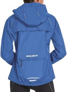 BALEAF Women's Rain Jackets Running Waterproof Windbreaker with Hood Packable Light Rain Coat Reflective Cycling Golf Hiking Gear Dark Blue S