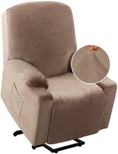 H.VERSAILTEX Rich Velvet Stretch Recliner Slipcovers 1 Piece Electric Power Lift Recliner Chair Cover Fitted Standard Large Power Lift Recliner with Side Pocket, Soft and Thick (Single Seat, Taupe)