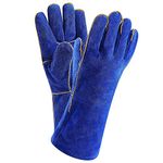 DEKO Welding Gloves 14 inch Leather Forge Heat Resistant Welding Glove for Mig, Tig Welder, BBQ, Furnace, Camping, Stove, Fireplace and More (Blue)