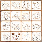 16 Star Stencils for Wall Painting Moon Twinkle Stars Stencil for Card Making Paint Reusable Star Zodiac Constellation Stencils for Walls Wood Burning Art Craft Canvas Fabric Decor (12 Star Sign)