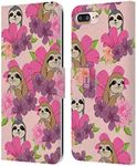 Head Case Designs Sloth Floral & Animal Pattern Leather Book Wallet Case Cover and Matching Wallpaper Compatible with Apple iPhone 7 Plus/iPhone 8 Plus